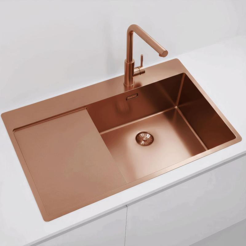 Pure.Sink Exclusivo Медено мивко със сушилня 86x52 см Tapwing вдясно PEX5086RT-62