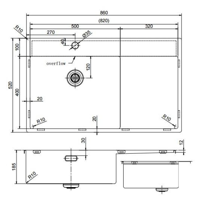 Pure.Sink Exclusivo Медено мивко със сушилня 86x52 см Tapwing вдясно PEX5086RT-62