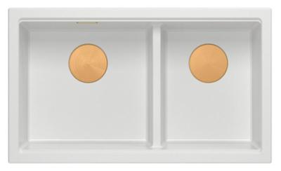 Quadri Newport II Двойна Бяла Гранитна Поставка за Мивка 76x45 см с Меден Тап 1208971358