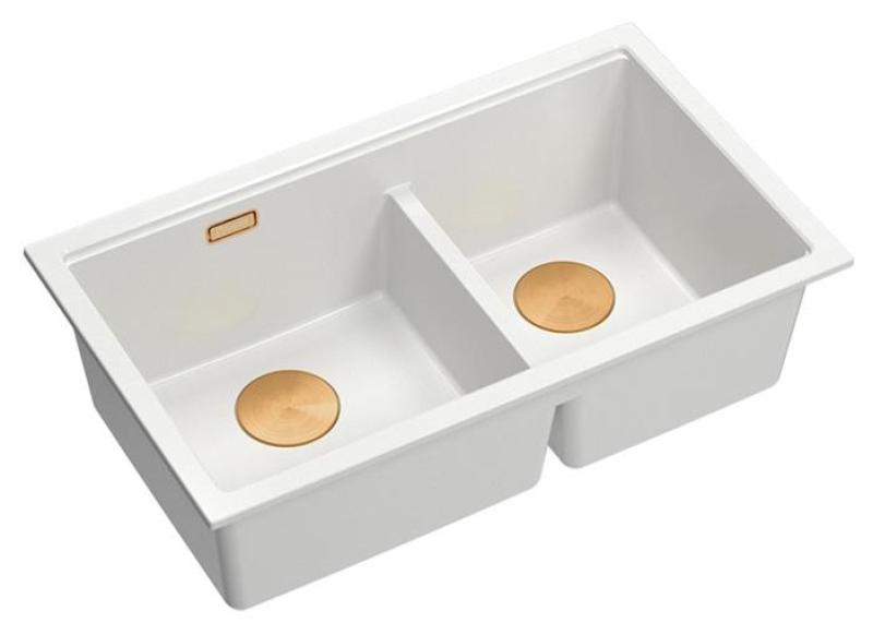 Quadri Newport II Двойна Бяла Гранитна Поставка за Мивка 76x45 см с Меден Тап 1208971358