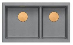 Quadri Newport II Двойна Сива Гранитна Надстройка Мивка 76x45 см с Меден Сифон 1208971360