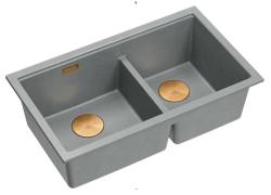 Quadri Newport II Двойна Сива Гранитна Надстройка Мивка 76x45 см с Меден Сифон 1208971360