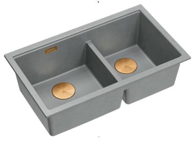 Quadri Newport II Двойна Сива Гранитна Надстройка Мивка 76x45 см с Меден Сифон 1208971360