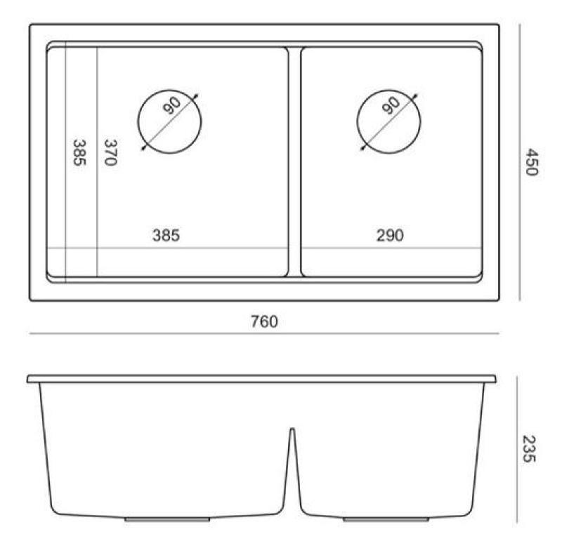 Quadri Newport II Двойна Сива Гранитна Надстройка Мивка 76x45 см с Меден Сифон 1208971360