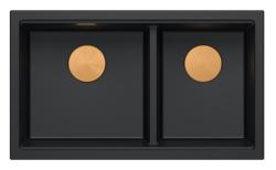 Quadri Newport II Двоен Гранитен Мивка в Черно 76x45 см с Меден Сифон 1208971361