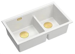 Quadri Newport II Двоен Бял Гранитен Монтажен Мивка 76x45 cm със Златен щепсел 1208971363