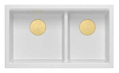 Quadri Newport II Двоен Бял Гранитен Монтажен Мивка 76x45 cm със Златен щепсел 1208971363