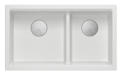 Quadri Newport II Двойно Бял Гранитен Поставен Мивка 76x45 см със Стоманен Стопер 1208971368