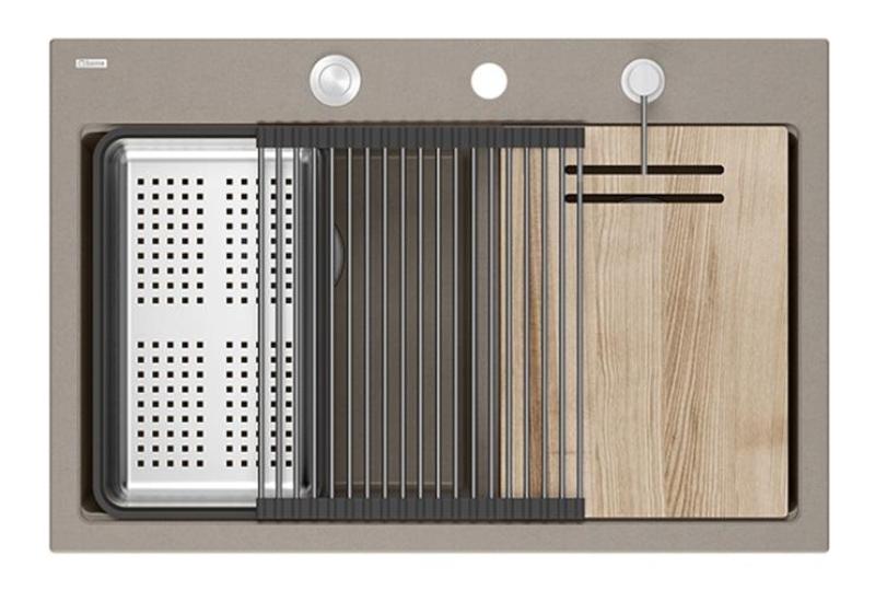 Quadri Hard Rock Двоен Топ в Гранит Стендър 76x50 см с неръждаема стомана щепсел и аксесоари 1208971402