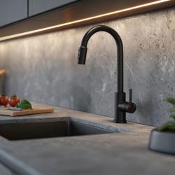 Кухненски смесител Quadri Viora черен 3-пътен с допълнителен вход за филтрирана вода 1208971403