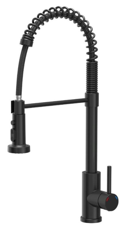 Quadri Redwick кухненски смесител черен с полу-гъвкав изпускателен клапан и душ с 2 вида струя плюс функция за спиране на водата 1208971410
