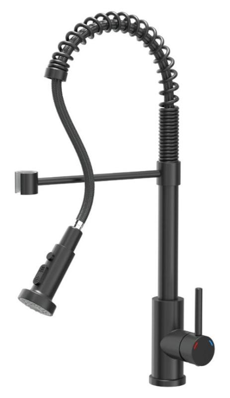 Quadri Redwick кухненски смесител черен с полу-гъвкав изпускателен клапан и душ с 2 вида струя плюс функция за спиране на водата 1208971410