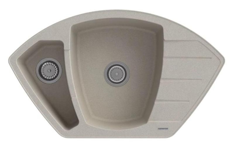 Graniteland Monte Гранитен бежов ъглов мивка за монтаж 901x538mm със стоманена пробка 1208971414