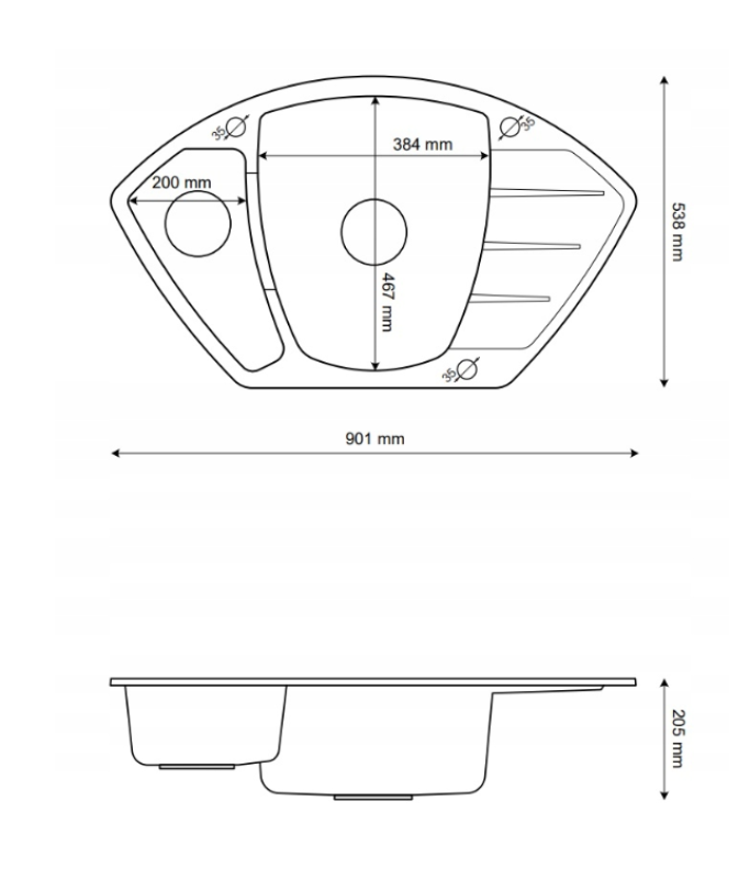 Graniteland Monte Гранитен бежов ъглов мивка за монтаж 901x538mm със стоманена пробка 1208971414