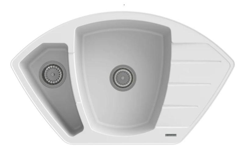 Гранителанд Монте Гранитна бяла ъглова мивка за вграждане 901x538mm със стоманен щепсел 1208971415