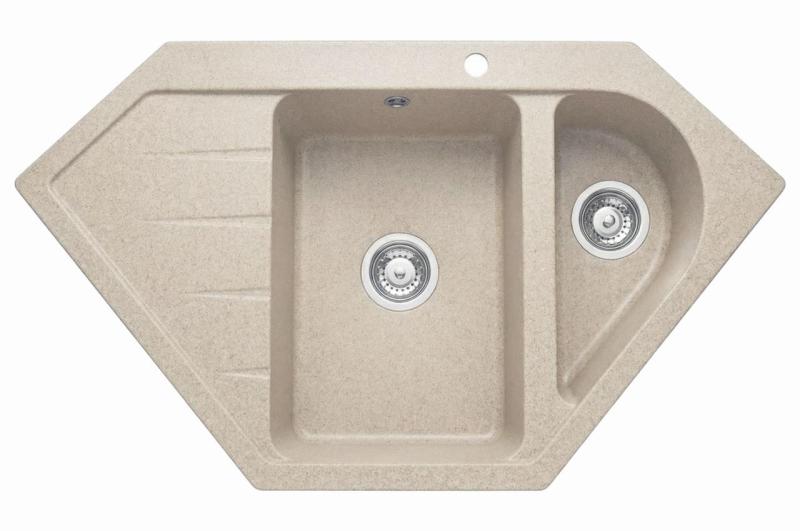 Graniteland Amiata Гранитна бежова ъглова мивка за монтаж 955x489mm с неръждаема стомана Plug 1208971417