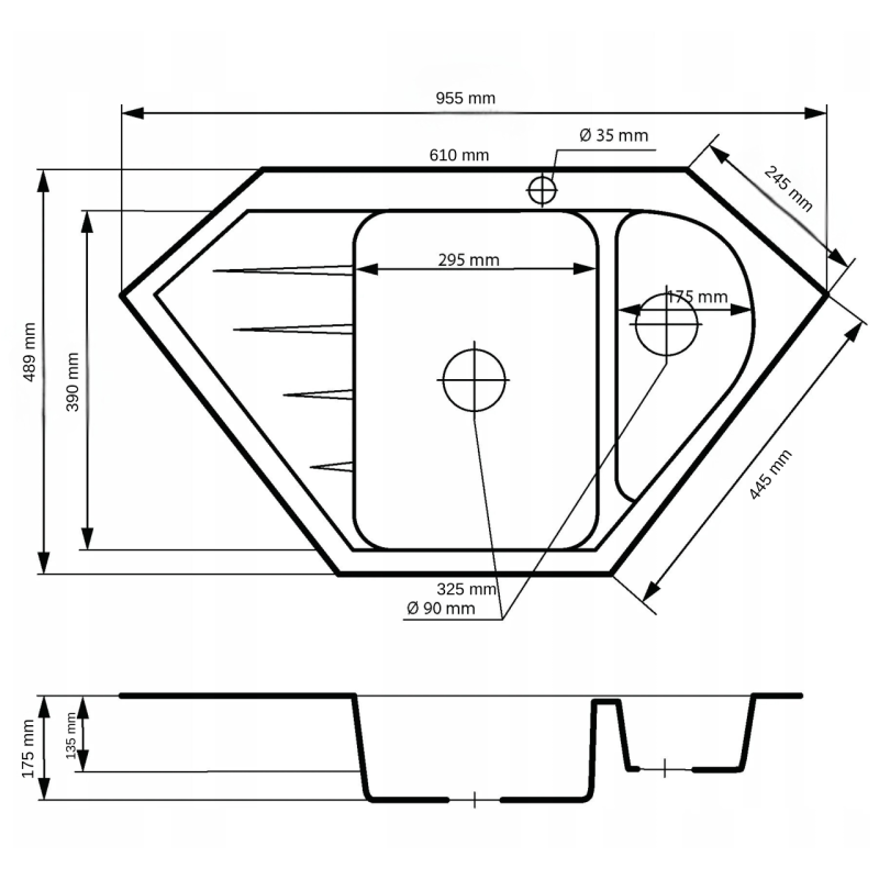 Graniteland Amiata Гранитна бежова ъглова мивка за монтаж 955x489mm с неръждаема стомана Plug 1208971417