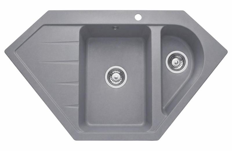 Graniteland Amiata Гранитна сива ъглова мивка за монтаж 955x489mm с неръждаема стомана Plug 1208971419