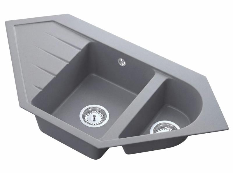 Graniteland Amiata Гранитна сива ъглова мивка за монтаж 955x489mm с неръждаема стомана Plug 1208971419
