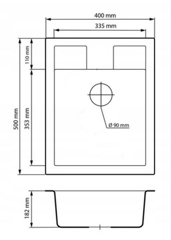 Graniteland Prest Гранитно черно мивка Tapwing с отвор за кран монтаж 400x500mm с неръждаема стоманена запушалка 1208971421