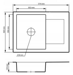 Graniteland Nex Гранитна сива мивка с част за отцеждане 574x464 мм 1208971431