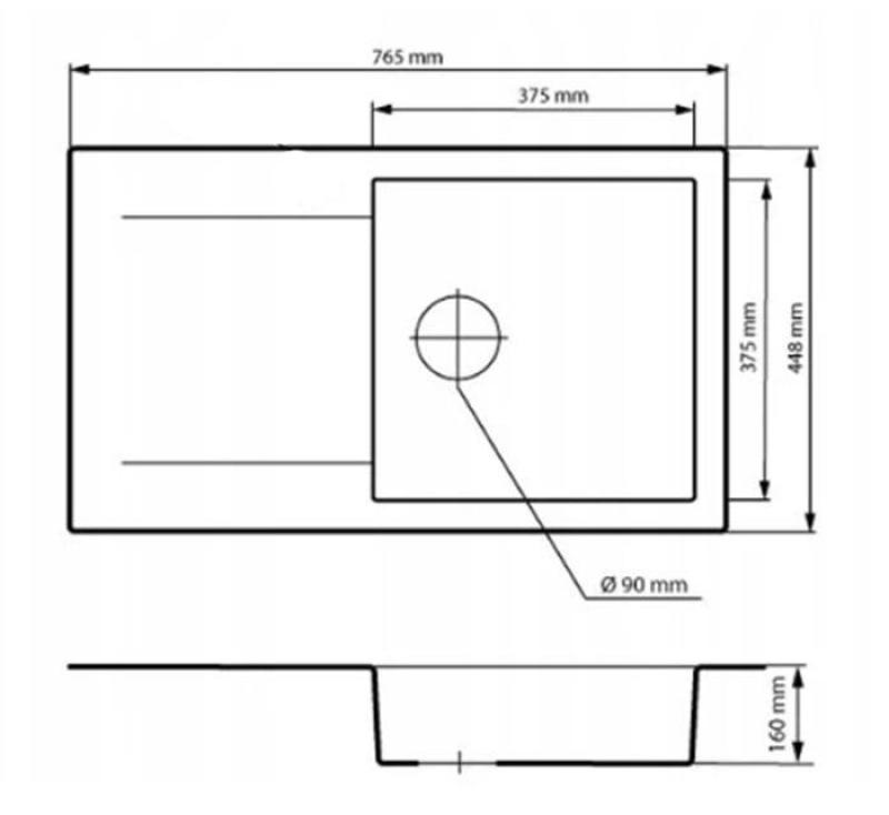 Graniteland Liri Гранитен Ардуин с външен вид на твърд камък мивка с държач за съдове 765x448 мм 1208971437