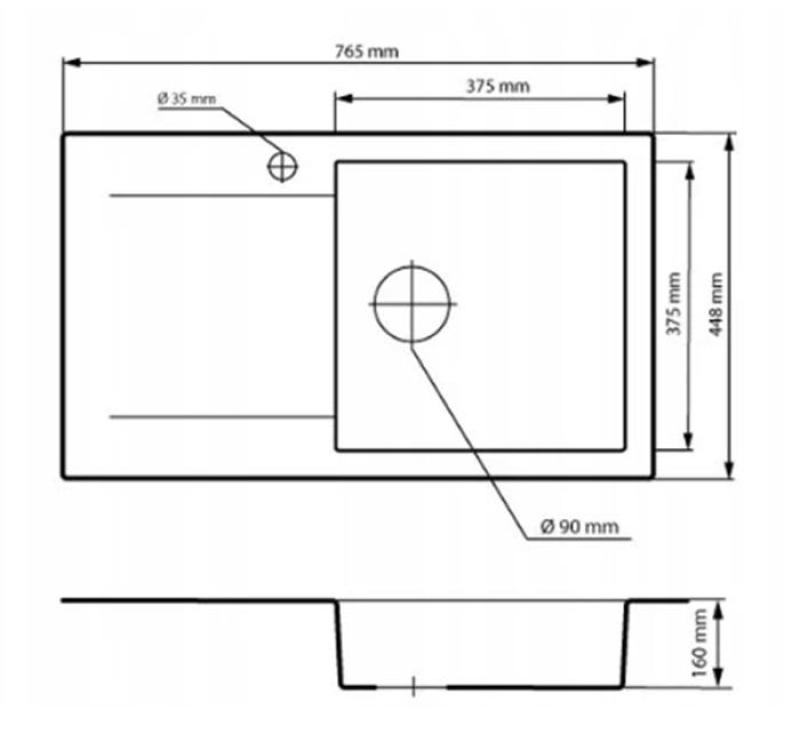 Graniteland Liri Гранитен черен мивка с отделение за отцеждане 765x448 мм 1208971438
