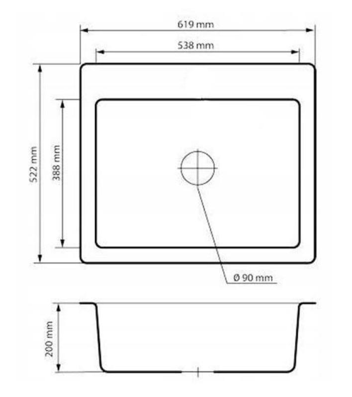 Graniteland Vastone Гранитна мивка 619x522 мм с външен вид на ардуински камък, с отверстие за смесител и неръждаема пробка 1208971442