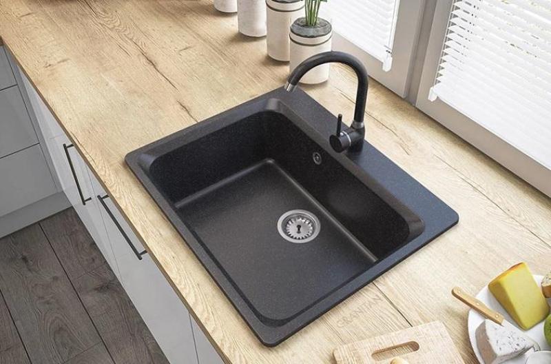 Graniteland Vastone Гранитна мивка 619x522 мм с външен вид на ардуински камък, с отверстие за смесител и неръждаема пробка 1208971442