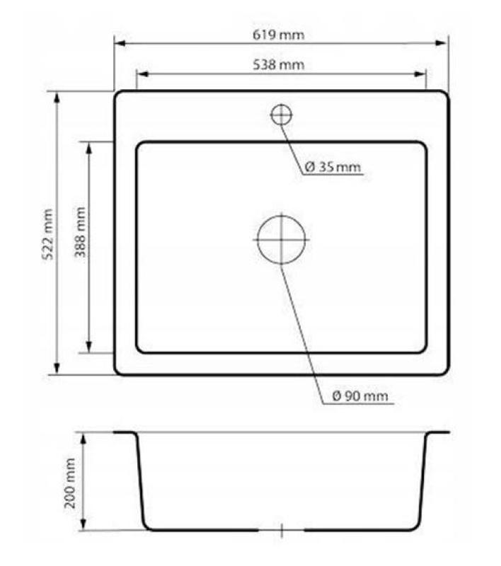 Graniteland Vastone Гранитна мивка 619x522 мм Черна С вграден отвор за смесител и неръждаема пробка 1208971443
