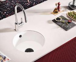Ausmann Ceramic Ember Керамична Бяла Кръгла Мивка за Монтаж отгоре и отдолу с Черен щепсел 1208971464