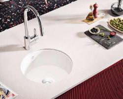 Ausmann Ceramic Ember Керамична бяла кръгла мивка за монтаж отгоре и отдолу с бял щепсел 1208971465