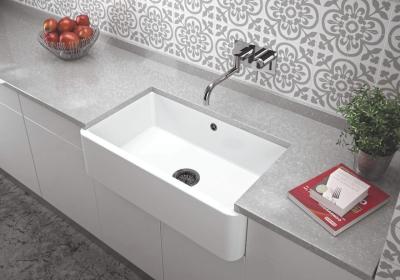 Ausmann Ceramic Mira Керамичен бял мивка - за вграждане и междинен монтаж 795 x 460 мм с Gun metal тапа 1208971468