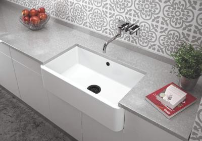 Ausmann Ceramic Mira Керамична бяла мивка - Подградна и междинна 795 x 460 мм с черен щепсел 1208971469