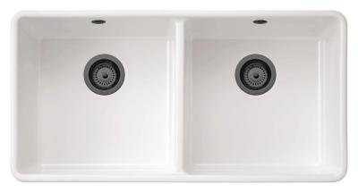 Ausmann Ceramic Mira Керамична бяла двойна мивка - подготовка и междинна постройка 890 x 456 мм с пистолет метални щепсели 1208971473
