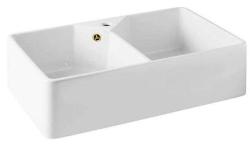 Ausmann Ceramic Mira Керамична бяла двойна мивка - Подградна и междинна 793 x 450 мм с отвор за кран и Златен щепсел 1208971476