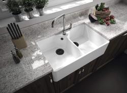 Ausmann Ceramic Mira Керамична Бяла Двойна Мивка - Подградна и Вградна 793 x 450 мм с отвор за смесител и Черен щепсел 1208971479