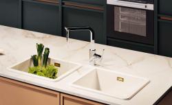 Ausmann Ceramic Ember Керамична Бяла Квадратна Мивка за Повърхностен и Вграден Монтаж 40 x 40 см със Златен Щепсел 1208971481