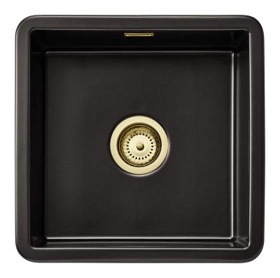 Ausmann Ceramic Ember Керамичен Мат Черен Квадратен Мивка за Вграждане и Подграждане 40 x 40 cm със Златен  щепсел 1208971486