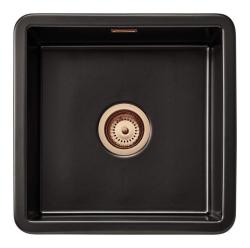 Ausmann Ceramic Ember Керамична мат черна квадратна мивка за монтаж отгоре и отдолу 40 x 40 cm с меден щепсел 1208971487