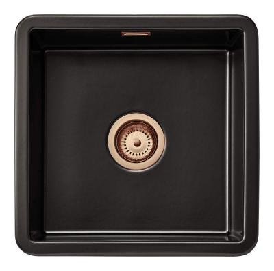 Ausmann Ceramic Ember Керамична мат черна квадратна мивка за монтаж отгоре и отдолу 40 x 40 cm с меден щепсел 1208971487