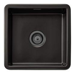 Ausmann Ceramic Ember Керамична Мат Черна Квадратна Мивка за Вграждане и Отдолу 40 x 40 см с Приставка от Оръжеен Метал 1208971488