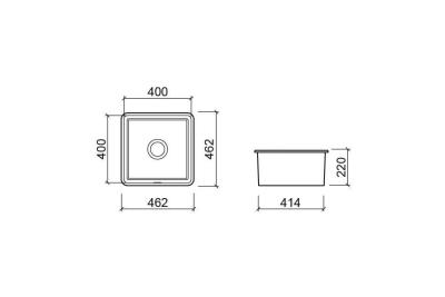 Ausmann Ceramic Ember Керамична Мат Черна Квадратна Мивка за Вграждане и Отдолу 40 x 40 см с Приставка от Оръжеен Метал 1208971488