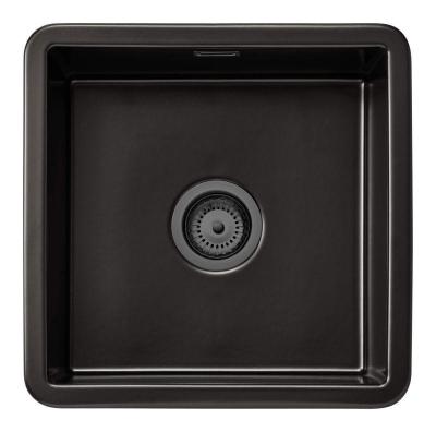 Ausmann Ceramic Ember Керамична Мат Черна Квадратна Мивка за Вграждане и Отдолу 40 x 40 см с Приставка от Оръжеен Метал 1208971488