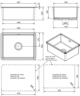 Ausmann Ceramic Ember Керамична бяла мивка - Монтаж отгоре и отдолу 54 x 40 см с метален щепсел в цвят Gun metal 1208971493