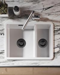 Ausmann Ceramic Ember Керамична Бяла Смесителна Чиния за Горно и Долно Монтиране 535 x 400 mm със Сиви метални пробки 1208971508