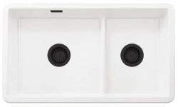 Ausmann Ceramic Ember Керамичен бял умивалник с половин дълбочина за монтаж отгоре и отдолу 733 x 401 мм с черни щепсели 1208971521