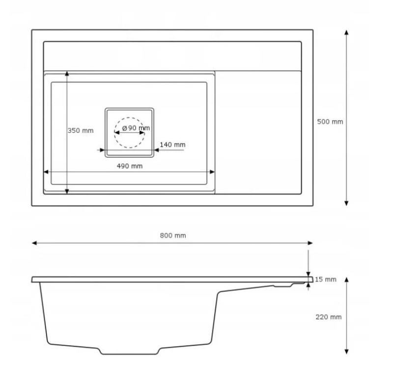 Graniteland Seta Гранитен сив мивка за монтаж 80x50 см 1208971621