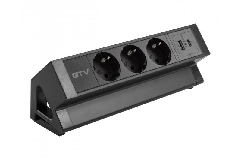 Мебелен контакт BASCO, 3xSHUKO, USB A+C, кабел 1.5 м, черен