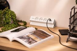 Контакт за мебели Basco, 3 x контакт с заземяване, USB A+C, 1.5 м кабел, бял с монтаж
